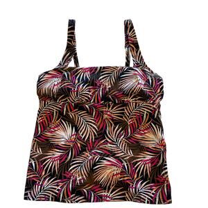 Lands End Tropical Tankini Swim Top Womens Size 8 Petite 8P Brown Pink Hawaiian
